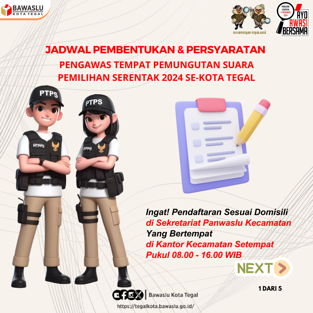 Bawaslu Kota Tegal Buka Rekrutmen Pengawas TPS untuk Pemilihan Serentak 2024